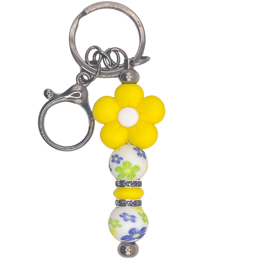 Sleutelhanger Gun Metal Bloem Geel